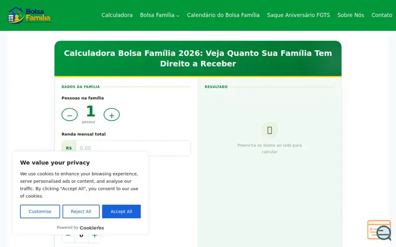 Screenshot of Calculadora Bolsa Família