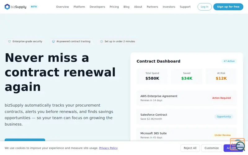 Screenshot of bizSupply, a launch using Reditus