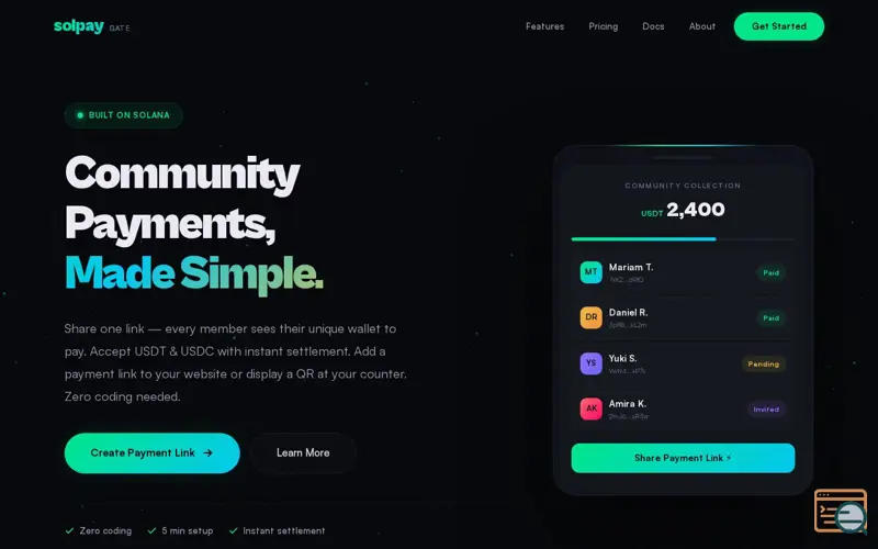 Screenshot of  USDT & USDC Payments Made Simple