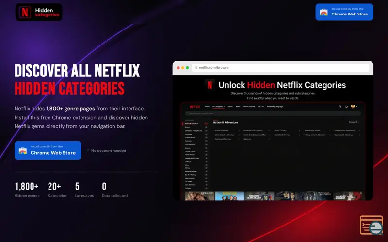 Screenshot of Netflix Categories Chrome Extension