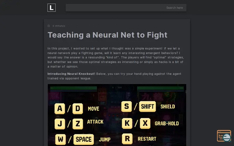 Screenshot of Teaching a Neural Net to Fight