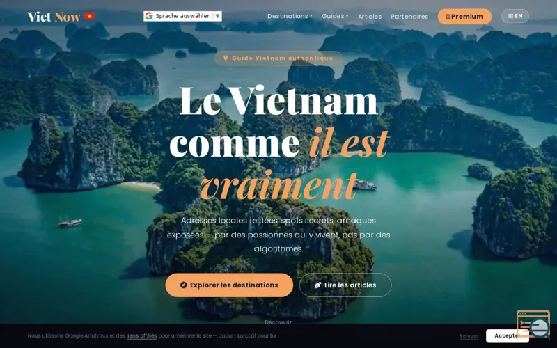 Screenshot of VietNow — Guide voyage Vietnam