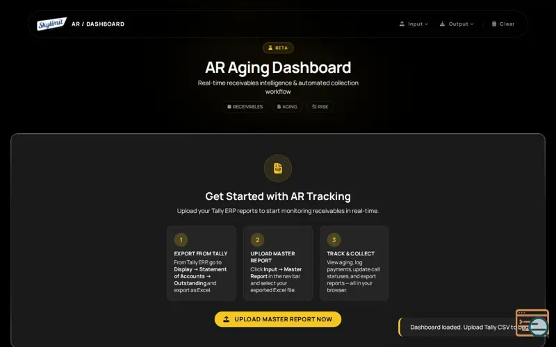 Screenshot of SkyLimit AR Aging Dashboard