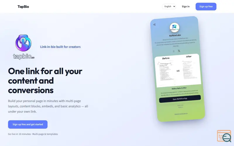 Screenshot of TapBio