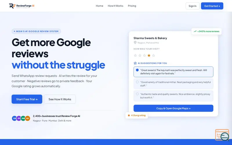 Screenshot of ReviewForge AI