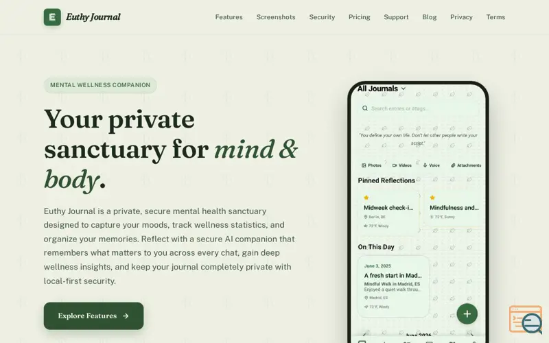 Screenshot of Euthy Journal