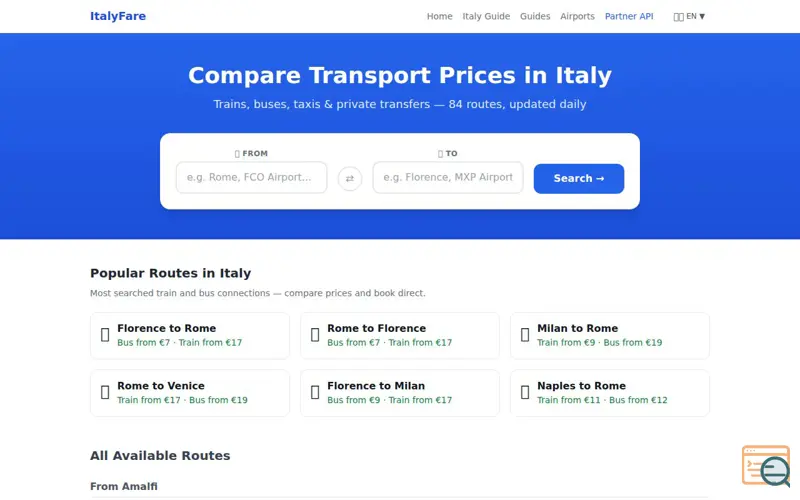 Screenshot of ItalyFare