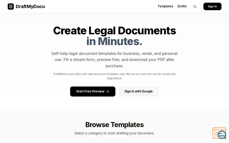 Screenshot of DraftMyDocu