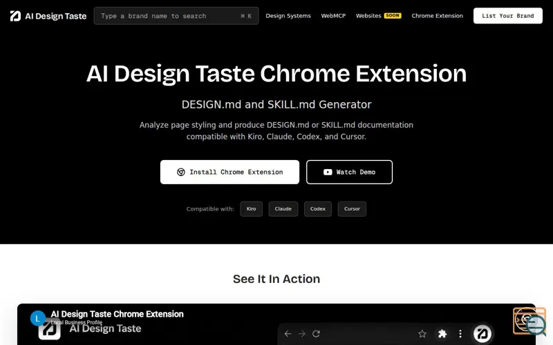 Screenshot of AI Design Taste Generator, a launch using WebMCP