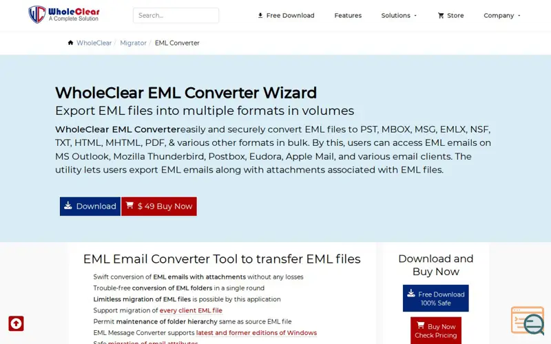 Screenshot of WholeClear EML Converter Wizard