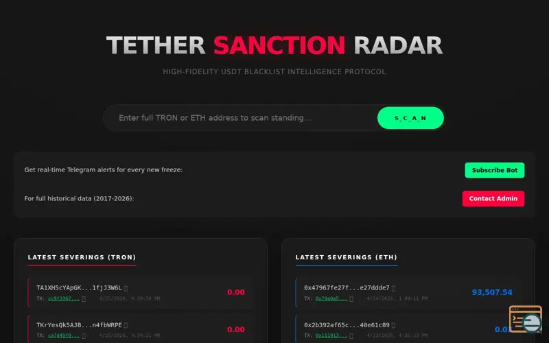 Screenshot of Tether Blacklist
