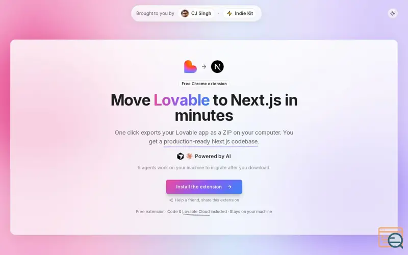 Screenshot of Lovable to Next.js | Free Chrome Ext