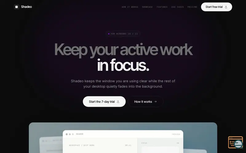 Screenshot of Shadeo — Focus on what matters