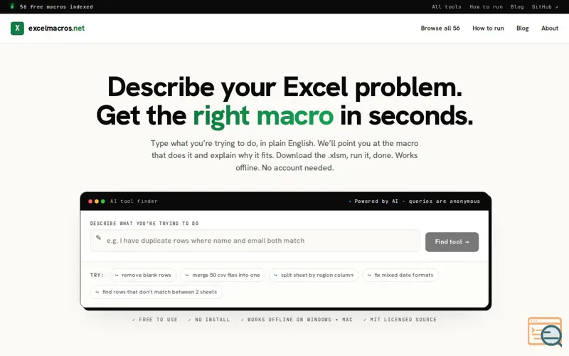 Screenshot of excelmacros.net