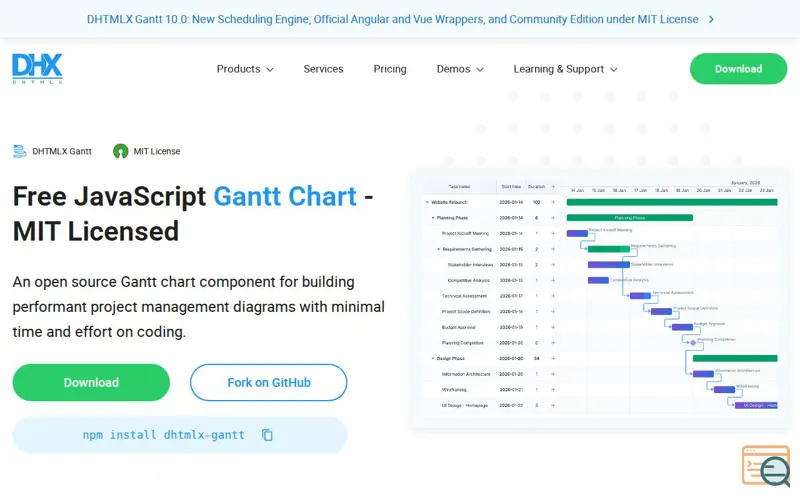 Screenshot of DHTMLX Gantt Community Edition