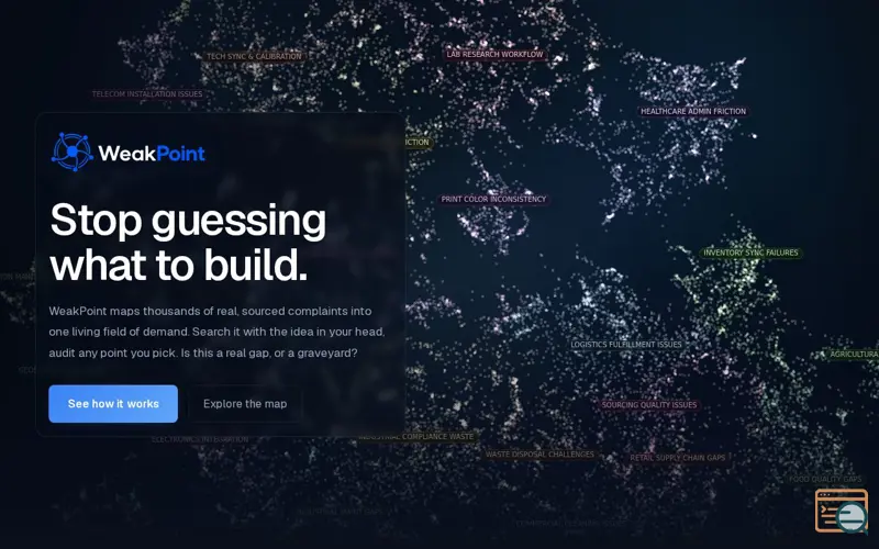 Screenshot of WeakPoint | AI Market Gap Intelligence for Startup Ideas