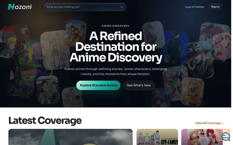 Screenshot of Nozoni Anime Discovery