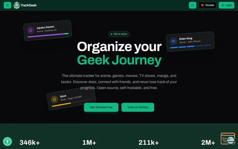 Screenshot of TrackGeek, a launch using Anime.js