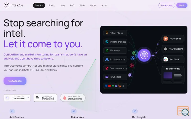 Screenshot of IntelCue