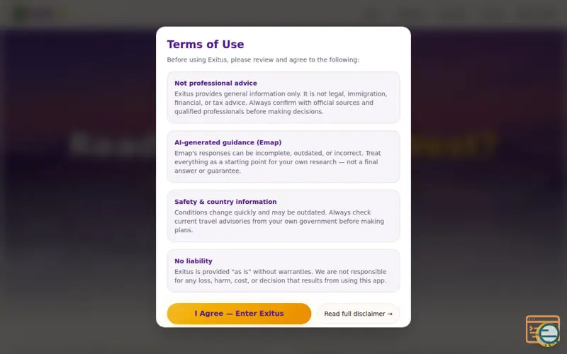 Screenshot of Exitus, a launch using Chatbase
