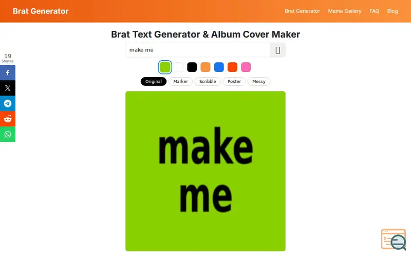 Screenshot of Brat Text Generator