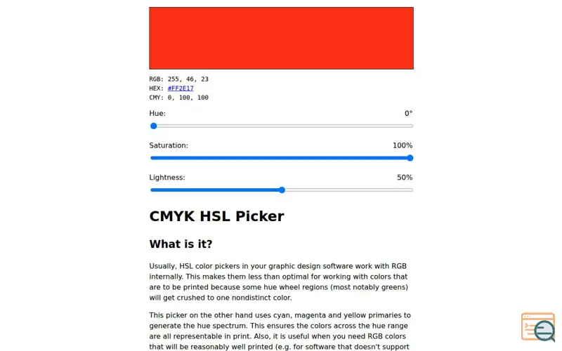 Screenshot of CMYK HSL Picker