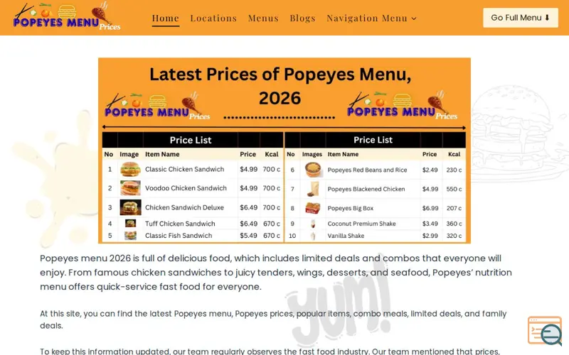 Screenshot of Popeyes-Menuprices