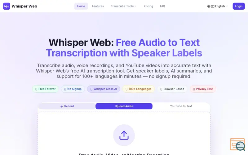 Screenshot of Whisper Web