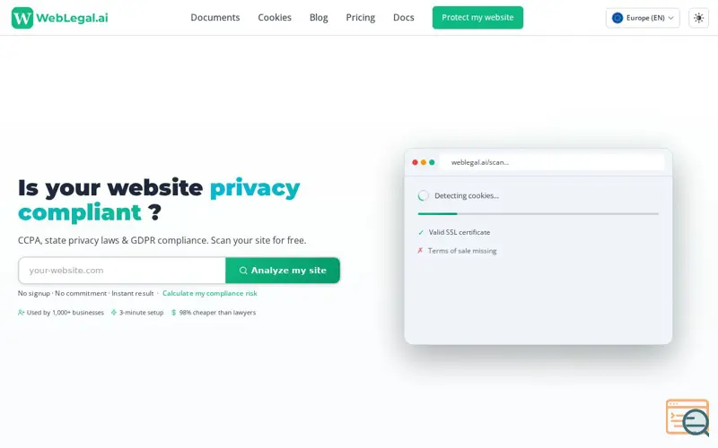 Screenshot of WebLegal.ai