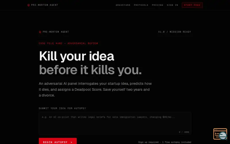 Screenshot of PreMortem