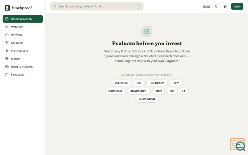 Screenshot of Stockproof