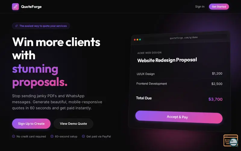 Screenshot of QuoteForge