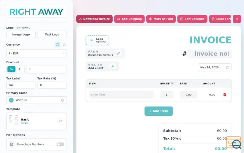 Screenshot of Invoice Right Away