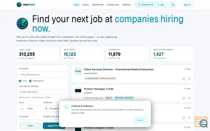 Screenshot of Jobs-Radar.com