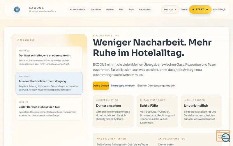 Screenshot of EXODUS Hotel Intelligence