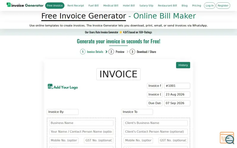 Screenshot of InvoiceGenerator