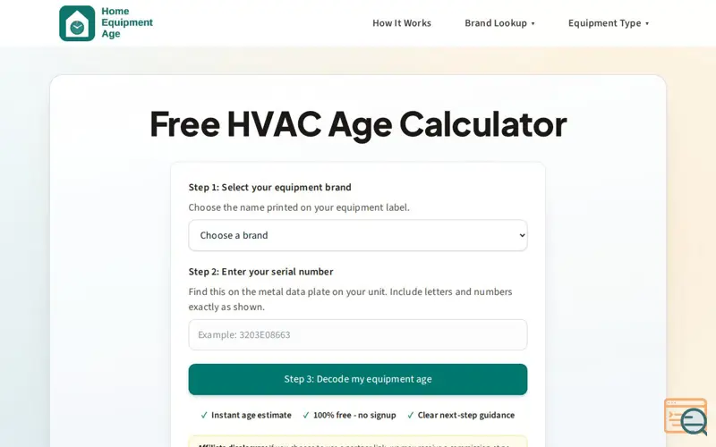 Screenshot of HomeEquipmentAge