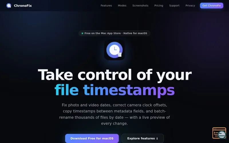 Screenshot of ChronoFix — Take Control of Your File Timestamps