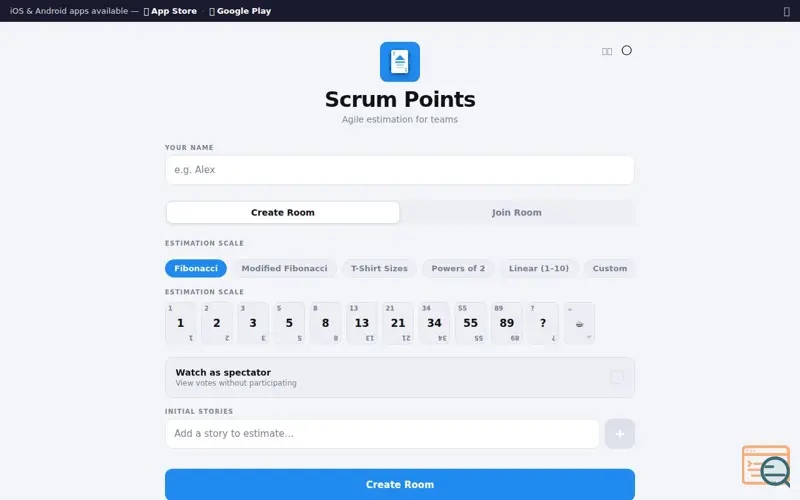 Screenshot of Scrum poker app