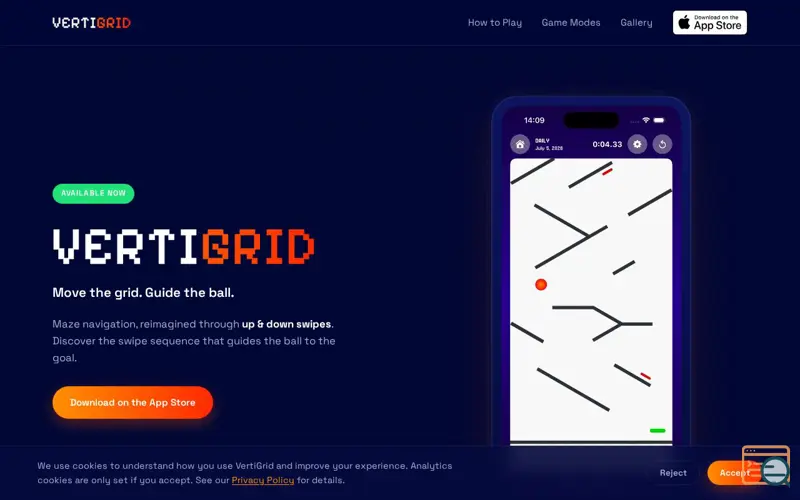 Screenshot of VertiGrid — Move the grid. Guide the ball.