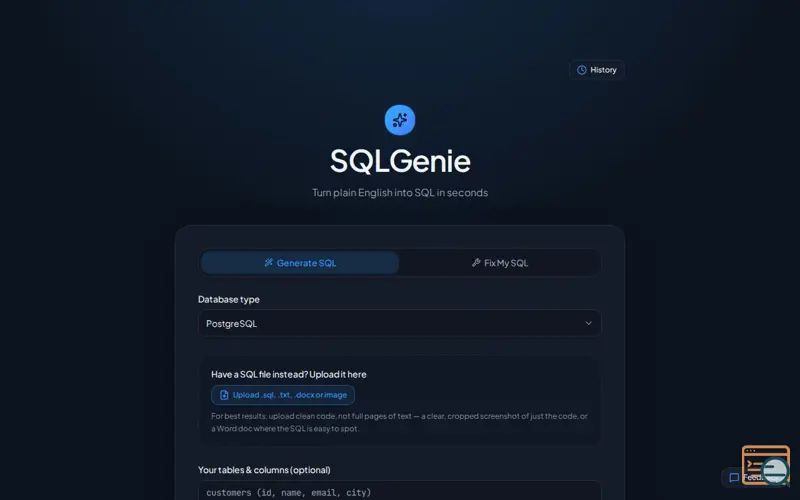 Screenshot of SQLGenie