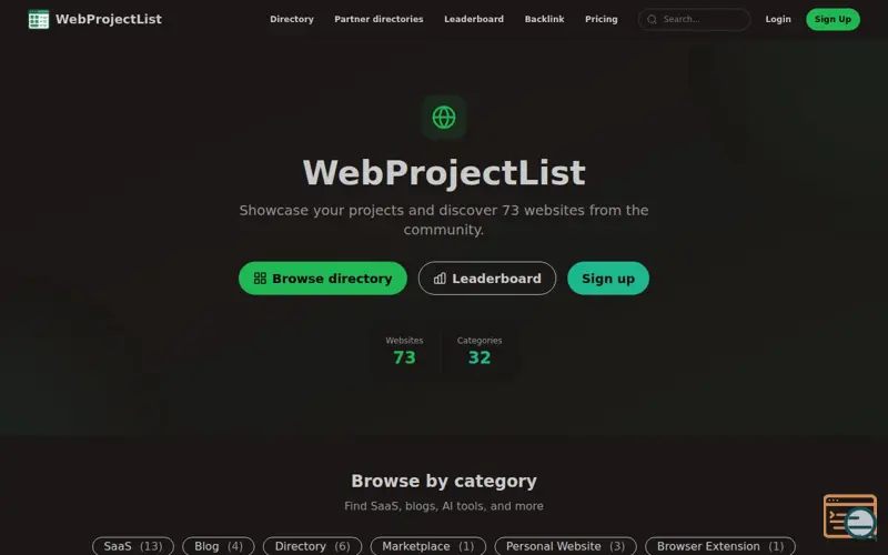 Screenshot of WebProjectList