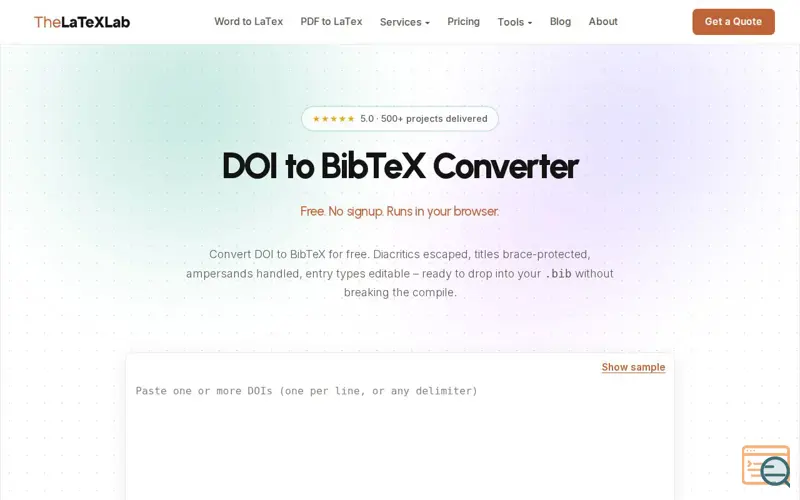 Screenshot of BibTeX Generator Tools by TheLaTeXLab 
