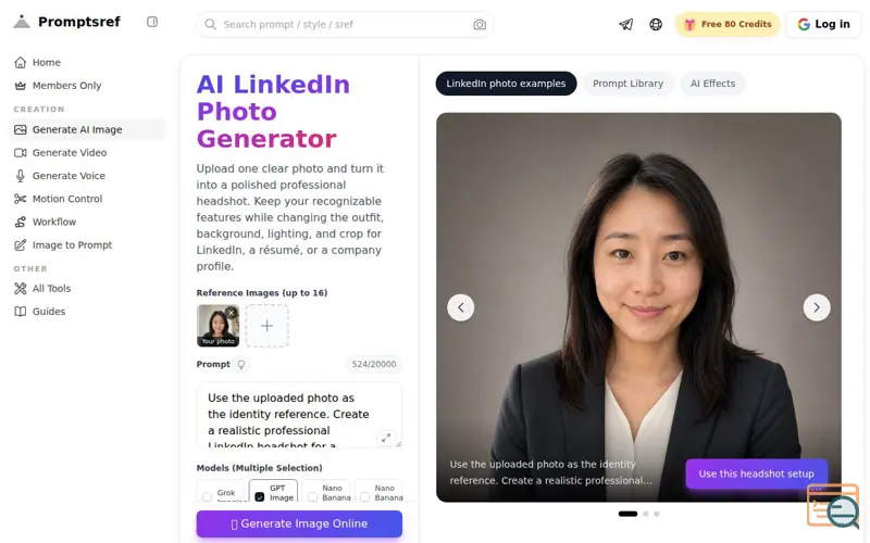 Screenshot of AI LinkedIn Photo Generator