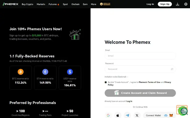 Screenshot of Phemex Invitation Code