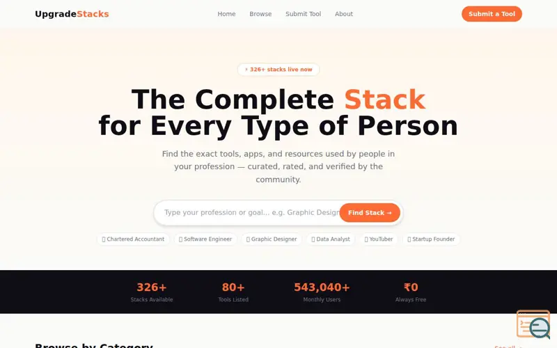 Screenshot of UpgradeStacks