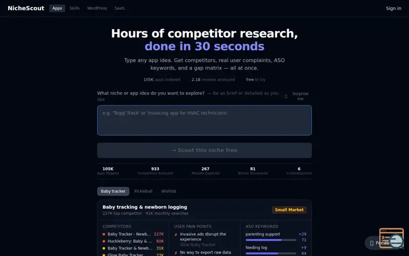 Screenshot of Nichescout