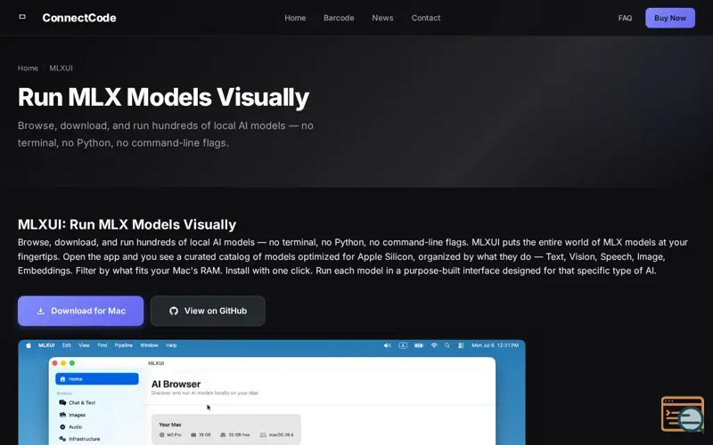 Screenshot of MLXUI, a launch using Pair Networks Email