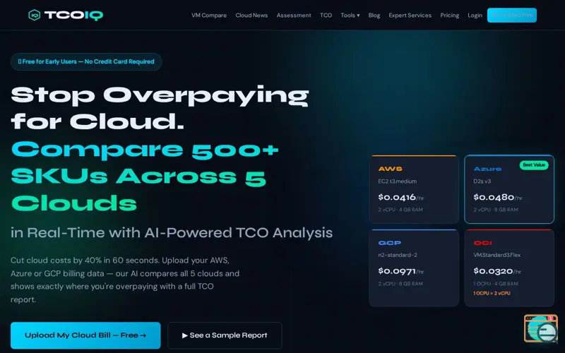 Screenshot of TCOIQ - Free Cloud Cost & TCO Calculator
