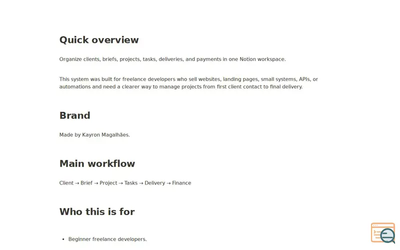 Screenshot of Freelance Developer Operating System